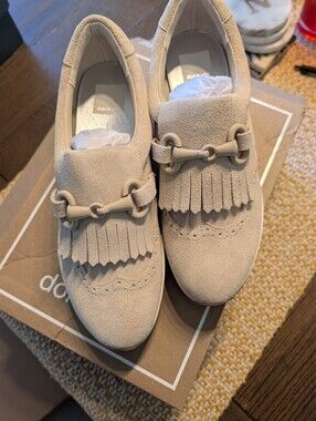 Dolce Vita Light Beige Suede Kiltie Loafers with Bit Detail
